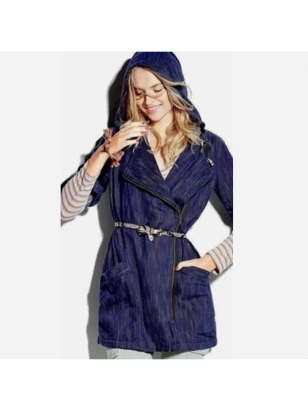 CAbi Adventure Anorak Hooded Jacket Womens M Indigo 100% Cotton Heavy Warm